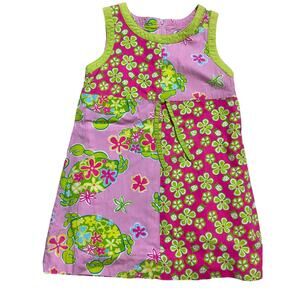 Lilly Pulitzer Girls Dress Retro Floral Pink Green‎ Shift Bright Summer Size 6